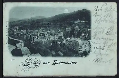 Mondschein-AK Badenweiler, Blick auf den Ort