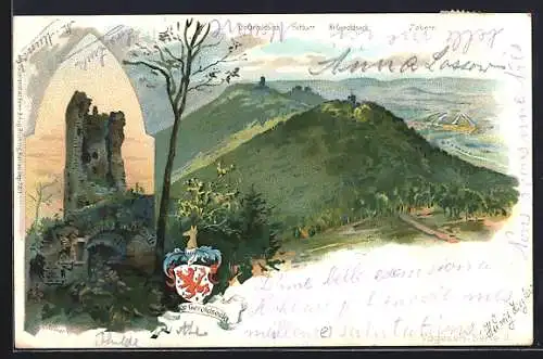 Lithographie Gr. Geroldseck, Panorama mit Zabern und Ruine