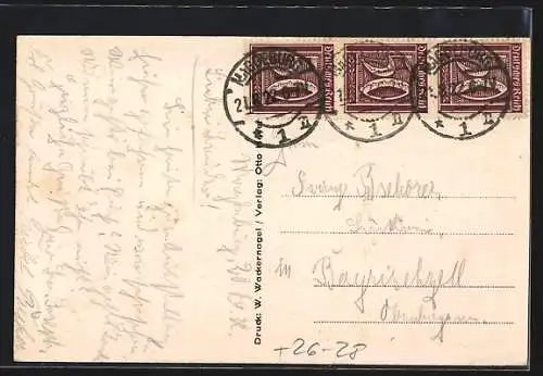 Steindruck-AK Magdeburg, Das Rathaus mit Strassenbahn