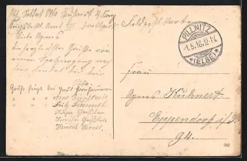 AK Dresden-Pillnitz, Flusspartie mit Ruderboot und Passanten