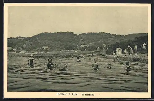 AK Diesbar a. Elbe, Badestrand mit Kindern im Wasser