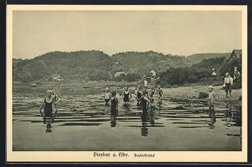 AK Diesbar a. Elbe, Badestrand mit Kindern im Wasser