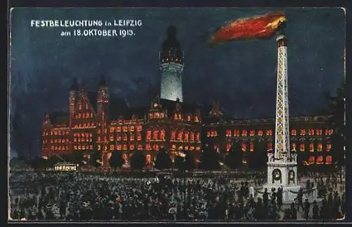 AK Leipzig, Weihe des Völkerschlachtdenkmals 1913, Festbeleuchtung