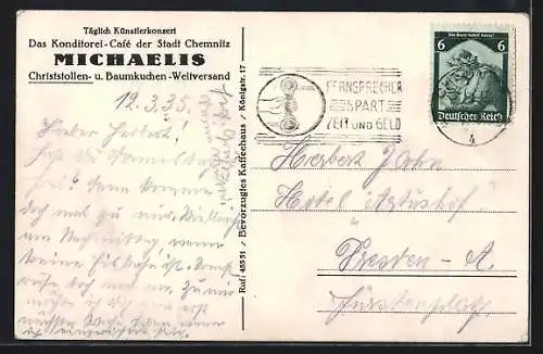 AK Chemnitz, Café Michaelis, Innenansicht