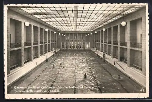 AK Chemnitz, Stadtbad, Innenansicht der Schwimmhalle mit 50m Becken