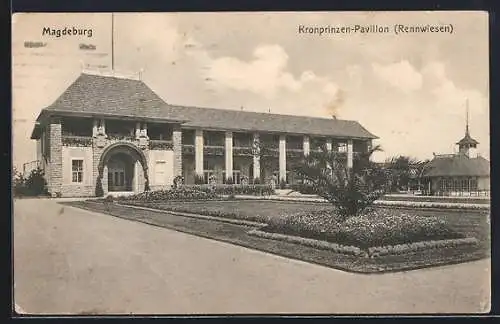 AK Magdeburg, Blick auf den Kronprinzen-Pavillon, Rennwiesen