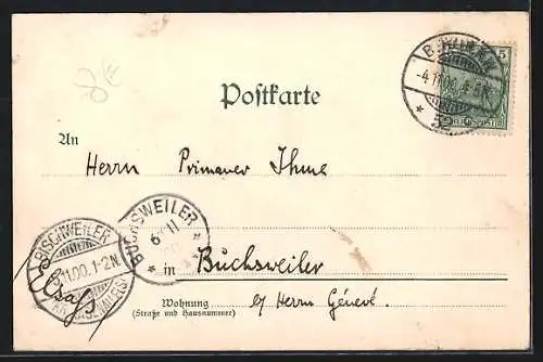 Lithographie Potsdam, Sommerresidenz S.M. des Kaisers, Spaziergänger
