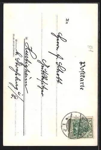 Lithographie Bingen / Rhein, Dampfer passiert den Mäusethurm