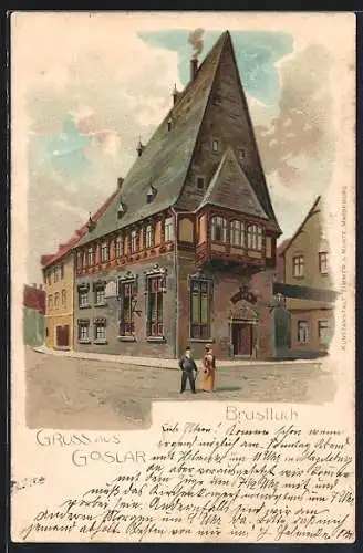 Lithographie Goslar, Brusttuch und Leute