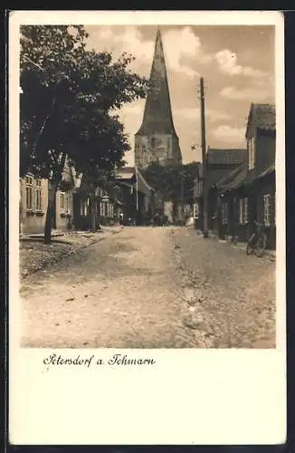 AK Petersdorf a. Fehmarn, Strassenpartie mit Blick zur Kirche