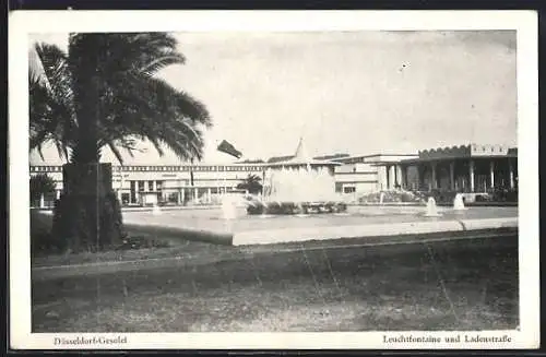 AK Düsseldorf, Gesolei-Ausstellung 1926, Leuchtfontaine mit Ladenstrasse