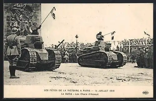 AK Paris, Siegesparade / Fete de la Victoire, 14 Juillet 1919, Le Défilé - Chars d`Assaut, Panzerparade