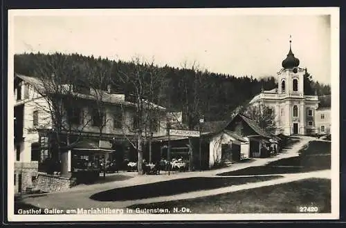AK Gutenstein, Gasthof Galler am Mariahilfberg mit Kirche