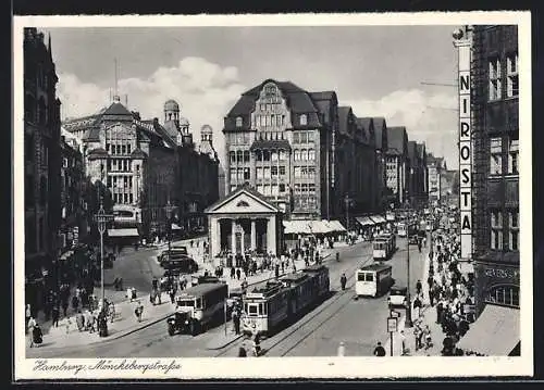 AK Hamburg, Strassenbahnen auf der Mönckebergstrasse