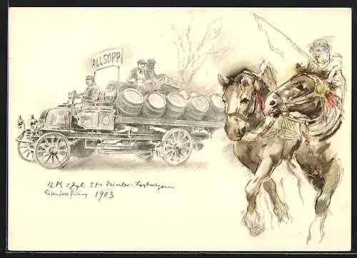 AK Mercedes-Benz, Daimler-Lastwagen mit Eisenbereifung 1903