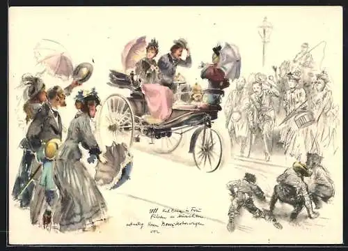 Künstler-AK Auto-Reklame für Benz 1888