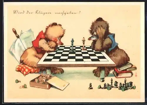 AK zwei Maulwürfe spielen Schach
