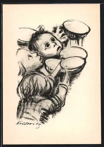 Künstler-AK Käthe Kollwitz: Mädchen betteln um Essen