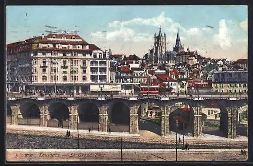 AK Lausanne, Le Grand Pont, Strassenbahn
