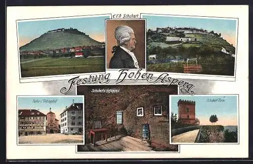 AK Hohen Asperg, Partie im Festungshof, Schubart-Turm und Schubarts Gefängnis