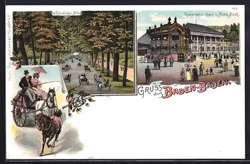 Lithographie Baden-Baden, Conversationshaus und Musik-Kiosk, Lichtenthaler Allee