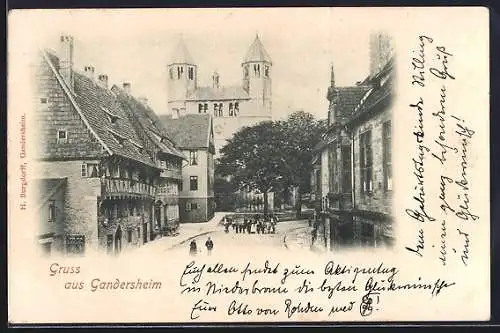 AK Gandersheim, Strassenpartie mit Passanten