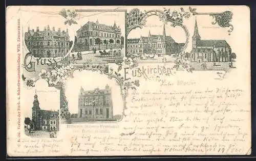 AK Euskirchen, Höheres Damen-Pensionat, Kreishaus, Pfarrkirche und Amtsgericht