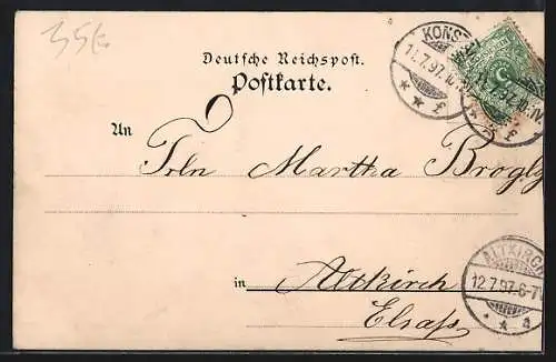 Lithographie Konstanz, Rheinfall bei Schaffhause, Rathaus und Münster