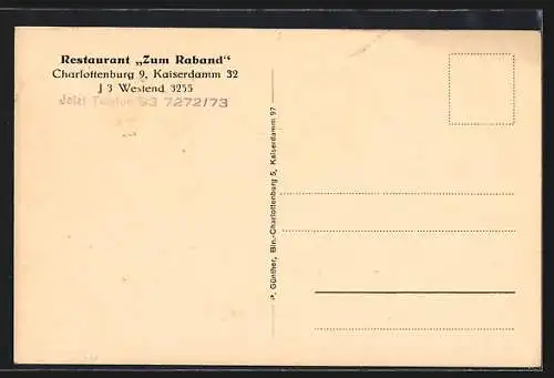 AK Berlin-Charlottenburg, Restaurant Zum Raband, Kaiserdamm 32