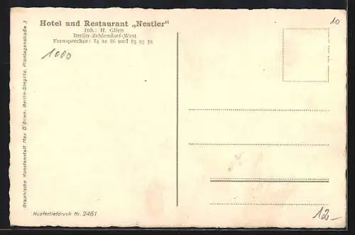 AK Berlin-Zehlendorf, Hotel und Restaurant Nestler, Inh. H. Glien