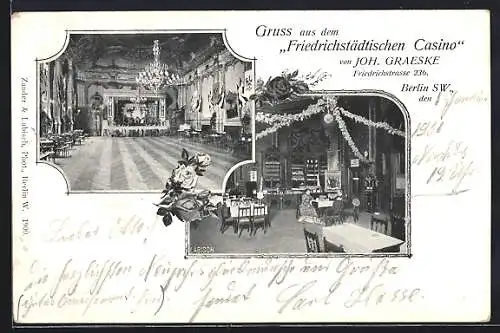 AK Berlin, Restaurant Friedrichstädtisches Casino, Inh. Joh. Graeske, Friedrichstrasse 236