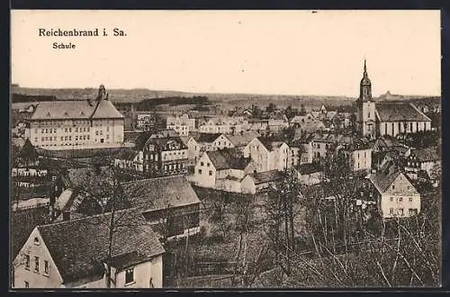 AK Reichenbrand i. Sa., Schule und Kirche aus der Vogelschau