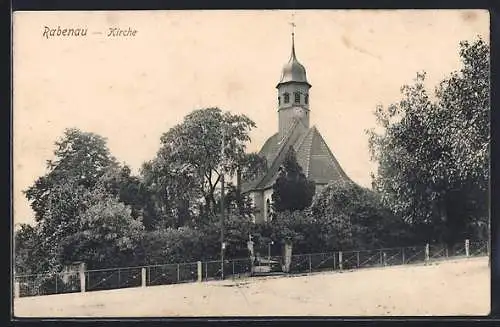 AK Rabenau / Sachsen, Blick auf die Kirche umrahmt von Bäumen