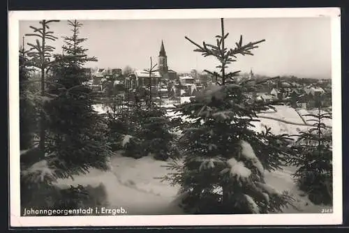 AK Johanngeorgenstadt, Ortsansicht im Winter