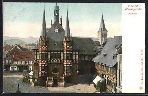 AK Wernigerode /Harz, Blick auf das Rathaus mit Vorplatz