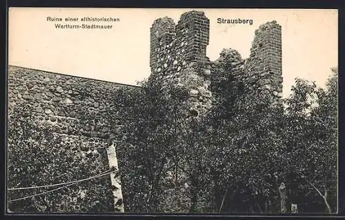 AK Strausberg, Ruine der althistorischen Wartturm-Stadtmauer
