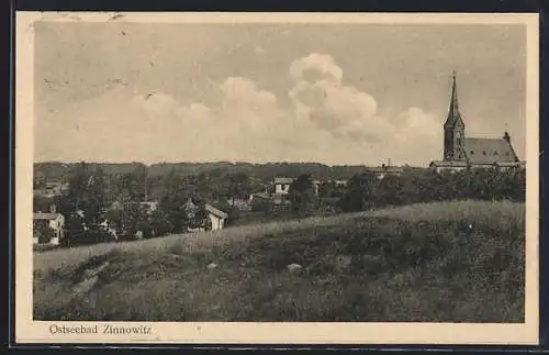 AK Zinnowitz, Blick auf den Ort von einem Hügel aus