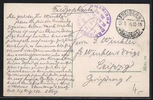 AK Freiberg i. S., Clemens Winkler-Denkmal mit Schlossturm