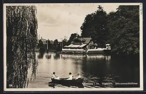 AK Freiberg / Sachsen, Schwanenschlösschen im Stadtpark