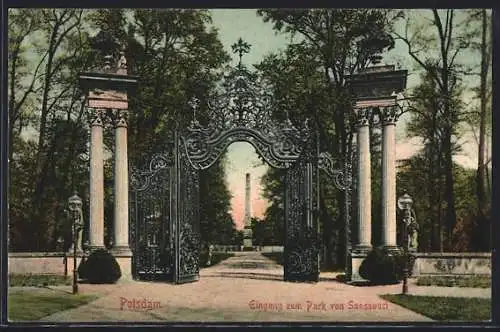AK Potsdam, Eingang von Sanssouci am Obelisk