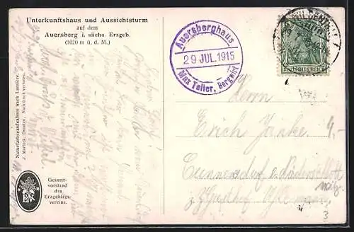 AK Wildenthal, Gasthaus Auersberghaus, Partie mit Aussichtsturm