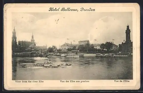 AK Dresden, Hotel Bellevue von der Elbe aus gesehen