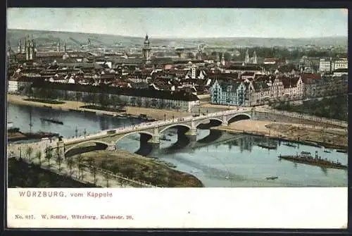 AK Würzburg, Blick vom Käppele auf den Ort