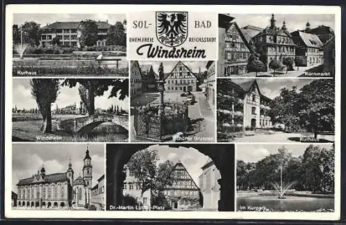 AK Bad Windsheim, Kurhaus, Kornmarkt und Stadtwappen