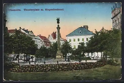 AK Chemnitz, Theaterplatz mit Siegesdenkmal