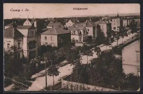 AK Coswig i. Sa., Die Königstrasse aus der Vogelschau