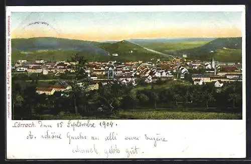 AK Lörrach, Blick auf den Ort bei schönem Wetter