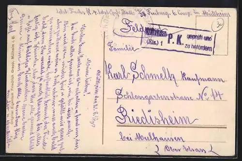 AK Müllheim i. B., Blick auf den Ort umgeben von Natur