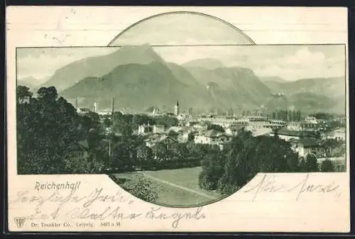 AK Reichenhall, Blick auf den Ort mit Bergen im Hintergrund