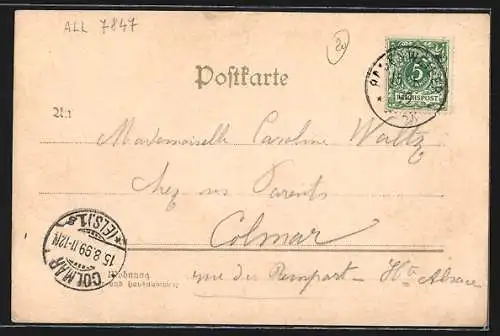 AK Badenweiler, Parkeingang mit zwei Passanten auf einer Bank